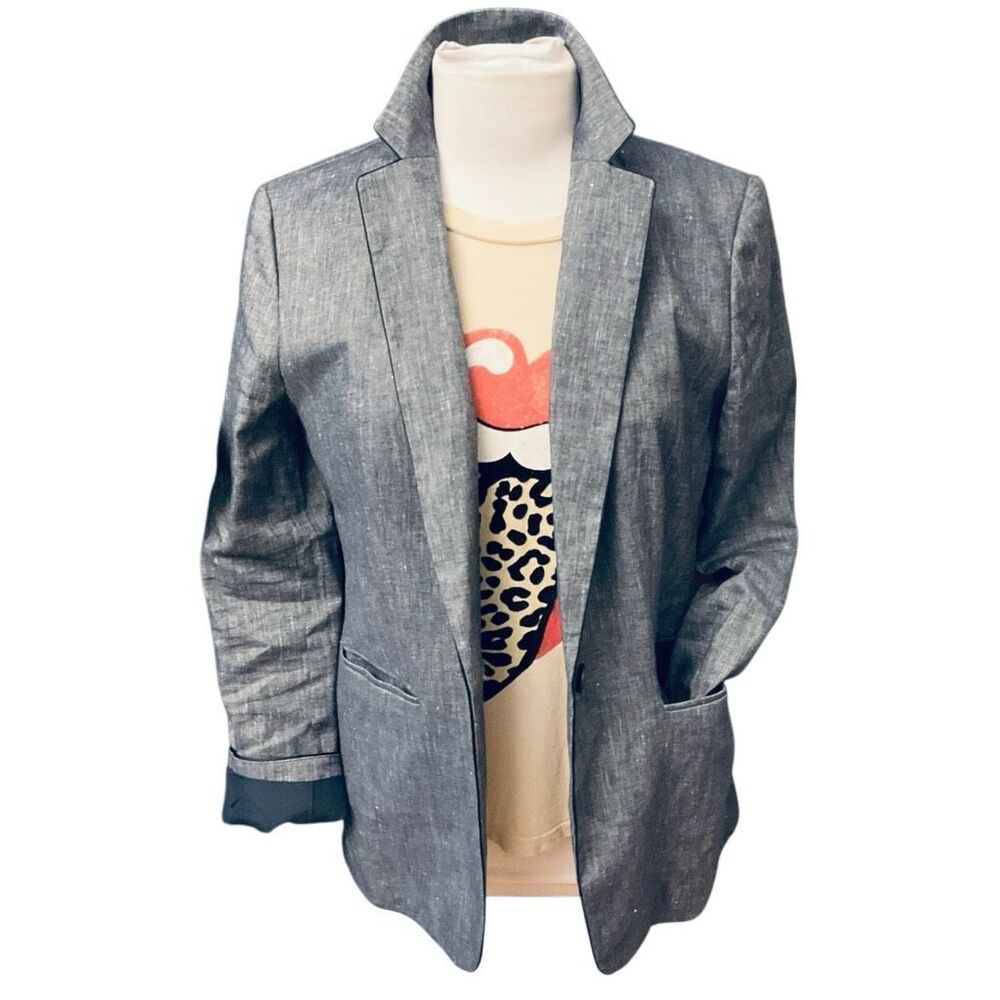 Ann Taylor Bluish Gray Chambray Linen Blend Relaxed Blazer, 8